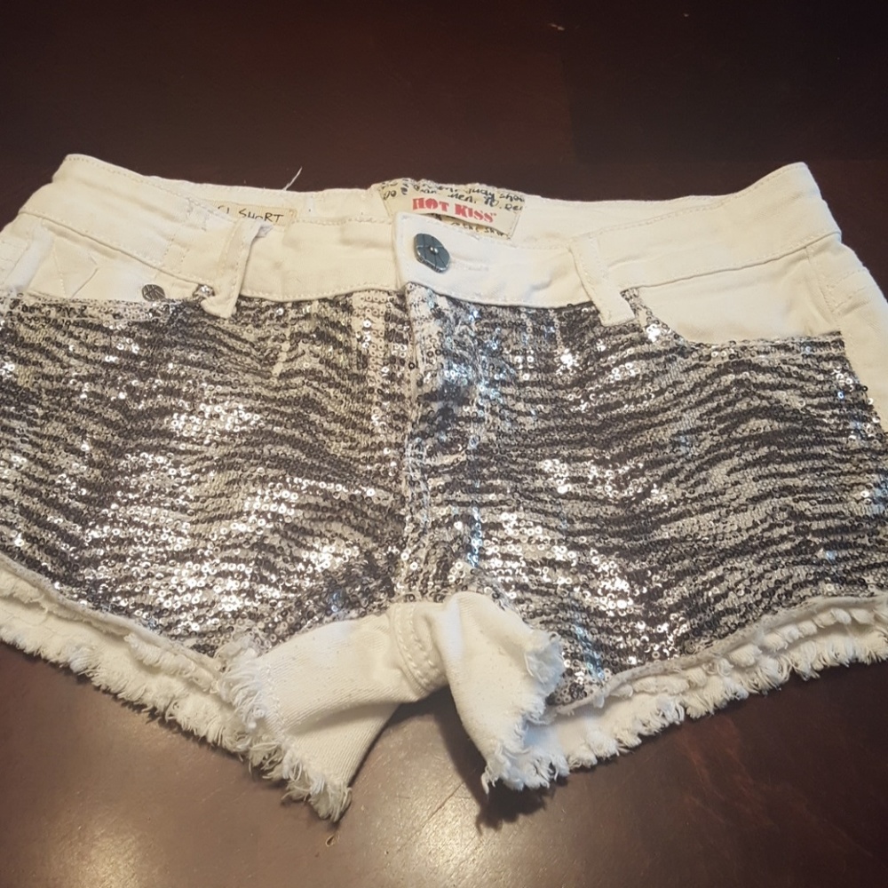 White shorts with silver and black sequins size 7